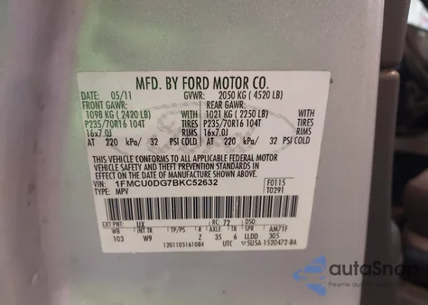 2011 Ford Escape Xlt from USA, damaged, VIN 1FMCU0DG7BKC52632